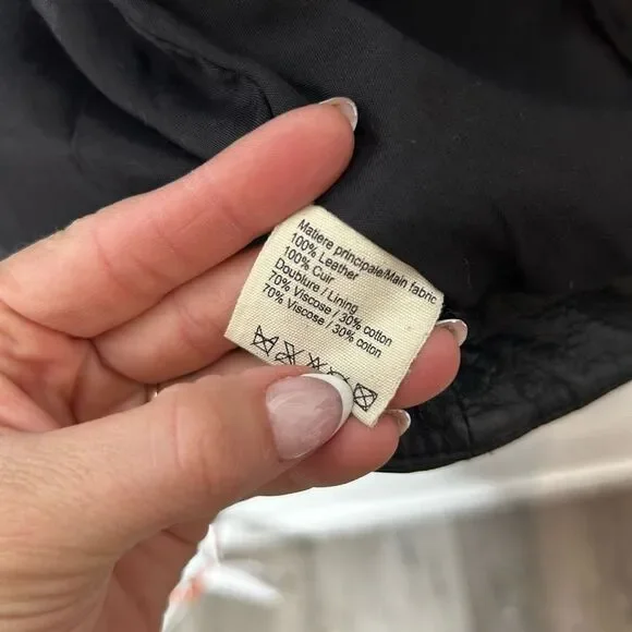 Sezane Black Leather Moto Jacket Size M Full Zip Retro Classic NWT Timeless - Picture 9 of 13